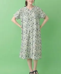 Jocomomola ホコモモラ 花柄 フラワー ロングシャツワンピース 緑