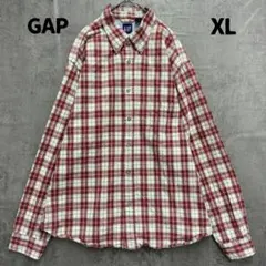 ギャップ チェックシャツ 古着 綿100％ 赤白 ベージュ XL【6750】