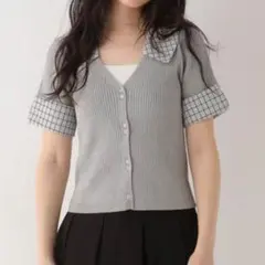 Heather ヘザー　レイヤード半袖ニット　サマーニット　ショート丈トップスのサムネイル
