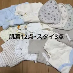 ベビー短肌着12点、スタイ3点 セット 50～60cm