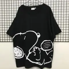 A624 PEANUTS スヌーピ　プリント　ブラック　レディース　フリーサイズ