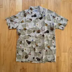 Papas パパス 楽器柄 リネン100％ 半袖 アロハシャツ Mサイズのサムネイル