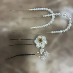 パール素材のヘアアクセ4点セット