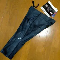 ASICS ストライプデザイン ブラックタイツ XL