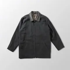 襟　レザー　ブルゾン　ブラック　　 レザー　古着 ジャケット 黒 44 ジップ