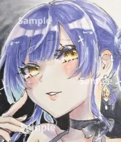 手描き アナログ イラスト 女の子　オリジナル　コピック ミニ色紙