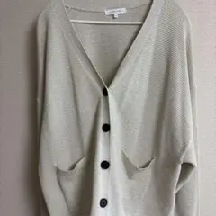 GLOBAL WORK ホワイトベージュ Vネックラメカーディガン L