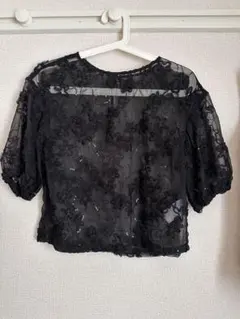 VIS コード刺繍シアープルオーバー　トップス　 夏　結婚式　黒