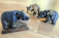 木製クマの彫刻3点セット