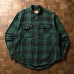 90s　ヘビーネルシャツ　グリーン ブラック　バッファローチェック柄　グランジ