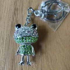 キラキラ ラインストーン カエル キーホルダー ブルー バッグチャームのサムネイル