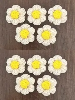 フラワーモチーフ ホワイト×イエロー￤花￤かぎ針編み モチーフ編み￤デコパーツ