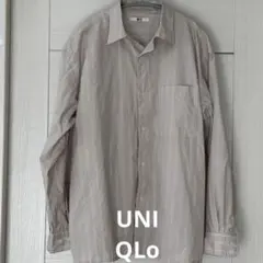 ユニクロ　ストライプ 長袖シャツ ピンクベージュ