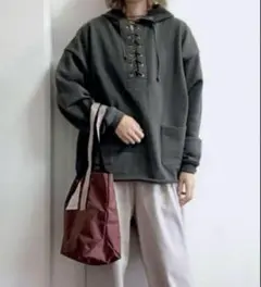 6 ROKU LACE UP HOODIE ウール　レースアップパーカー