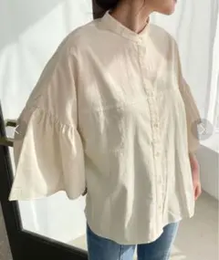 LOWRYSFARM フリルスリーブシャツ　七分袖　ブラウス　ローリーズファーム