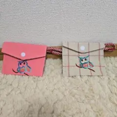 【ハンドメイド】アイヌ刺繍入り ミニポーチ 2個セット（フクロウ文様）
