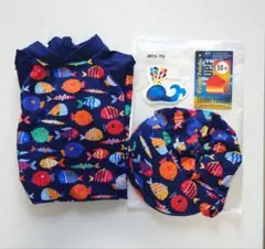 BONVERANO お魚柄 水着・帽子セット(UPF50+)　86~92cm