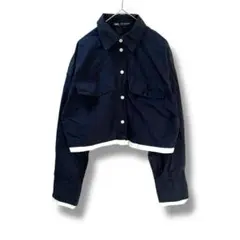 ザラ　ZARA ショート丈シャツ　薄手ジャケット ネイビー　XS