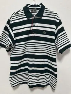 LACOSTE ラコステ ポロシャツ　古着 ボーダー 緑　グリーン白　ホワイト
