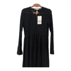 新品タグ付き　ZARA レース透け感プリーツワンピース