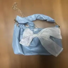 水色 リボン付き ショルダーバッグ