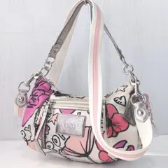 COACH POPPY ワンショルダーバッグ 花柄 ナイロン チャーム付き