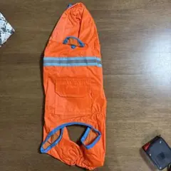 オレンジ フード付き犬服 反射材付きレインコートMサイズ