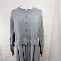 美品 Earth グレー ボタン付きニットカーディガン チュニック サイズF