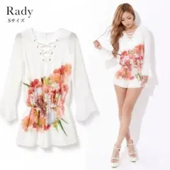 【最終値下げ】Rady リゾートフラワーロンパース サロペット 花柄 S 白のサムネイル