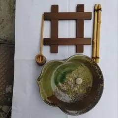 陶器製花器 緑色と茶色のグラデーション