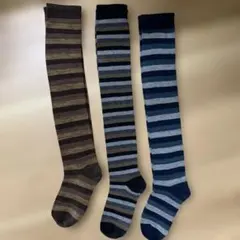 ニーハイソックス　ストライプ 3足セット