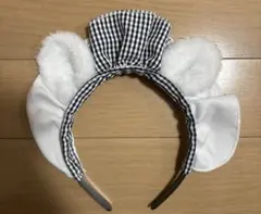 耳付きカチューシャ 白と黒のチェック柄