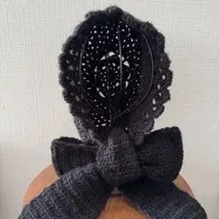 バラクラバ フード付きマフラー ボンネット ハンドメイド アイボリー モヘア