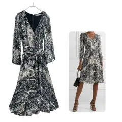 Alice + Olivia シルク混んスネークプリントラップ風ワンピース 4