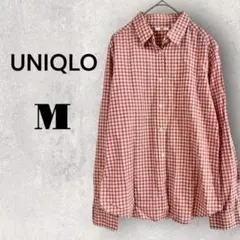 ユニクロ チェック柄 シャツ 襟シャツ M 赤 長袖 レトロ