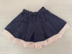 ネイビー ピンクレース キュロットスカート 90〜　薄手のサムネイル
