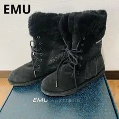 エミュ/emu ファー付き レースアップブーツ 24cm 防水 黒 ブラックのサムネイル