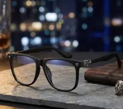 【新品】Y2K 伊達メガネ クロス シルバーモチーフ ブラック 男女兼用