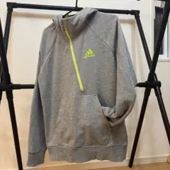 adidas パーカー グレー ネオンイエロー 斜めジップ Lのサムネイル
