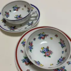 KENZO ペア ティーカップ ソーサー 花柄　レッド&ブルー