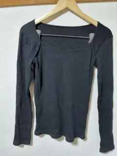 リブ編み長袖トップスM 黒