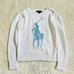 ラルフローレンビックポニー▪️コットンニット130センチ　ホワイト　ブルー