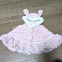 メゾピアノ　ウサギ耳フード付きピンクポンチョフリーサイズ