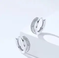ダブルフープピアス［シルバー］デイリー　オフィス　フォーマル