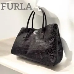 美品　FURLA フルラ　チャーム付　かごバッグ　ハンドバッグ　クロコ型押し imgrc0104818997.jpg
