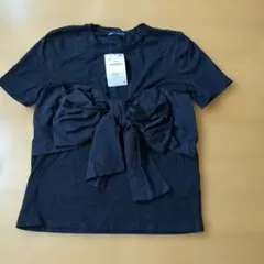 ZARAリボン付きブラックTシャツ Mサイズ