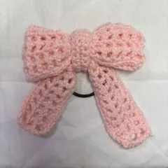 ピンク　ビッグリボン　ヘアゴム　ヘアアクセ　春　ハンドメイド　編み物