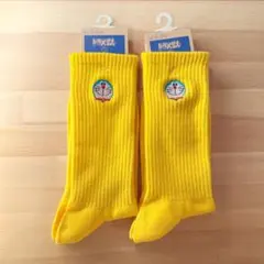 ドラえもん メンズ 男性用 ソックス 靴下 2足セット イエロー 刺繍 リブ