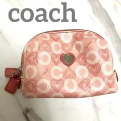 COACH ハート柄 化粧 ポーチ ピンク