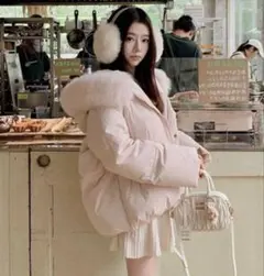 SHEIN ファー付きダウン ピンク 韓国 アウター